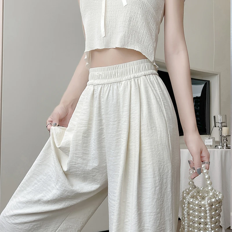 白色加长奶芙山本裤女2025新款夏季宽松休闲肌理高个子慵懒阔腿裤