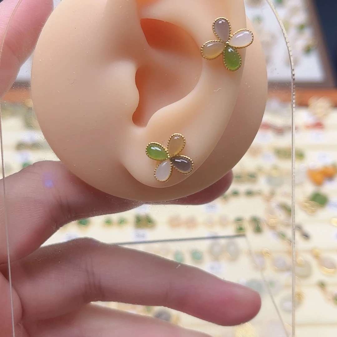 和田玉银S925镶嵌耳饰
