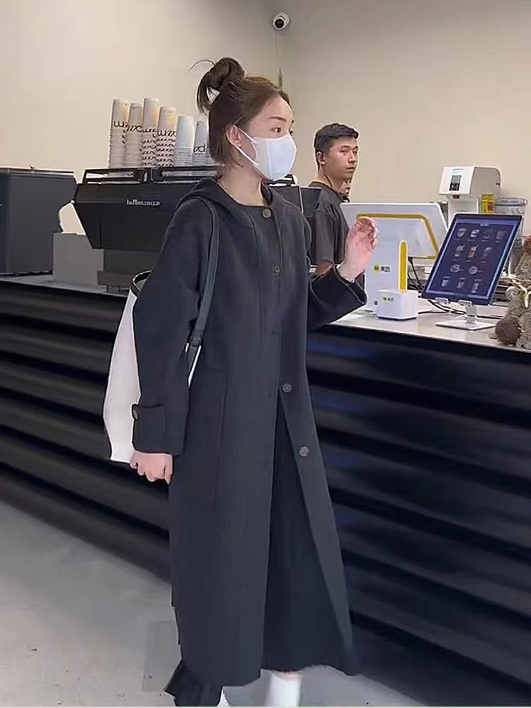 宽松连帽中长款秋冬长款毛呢外套韩版春秋锋芒大女主8430