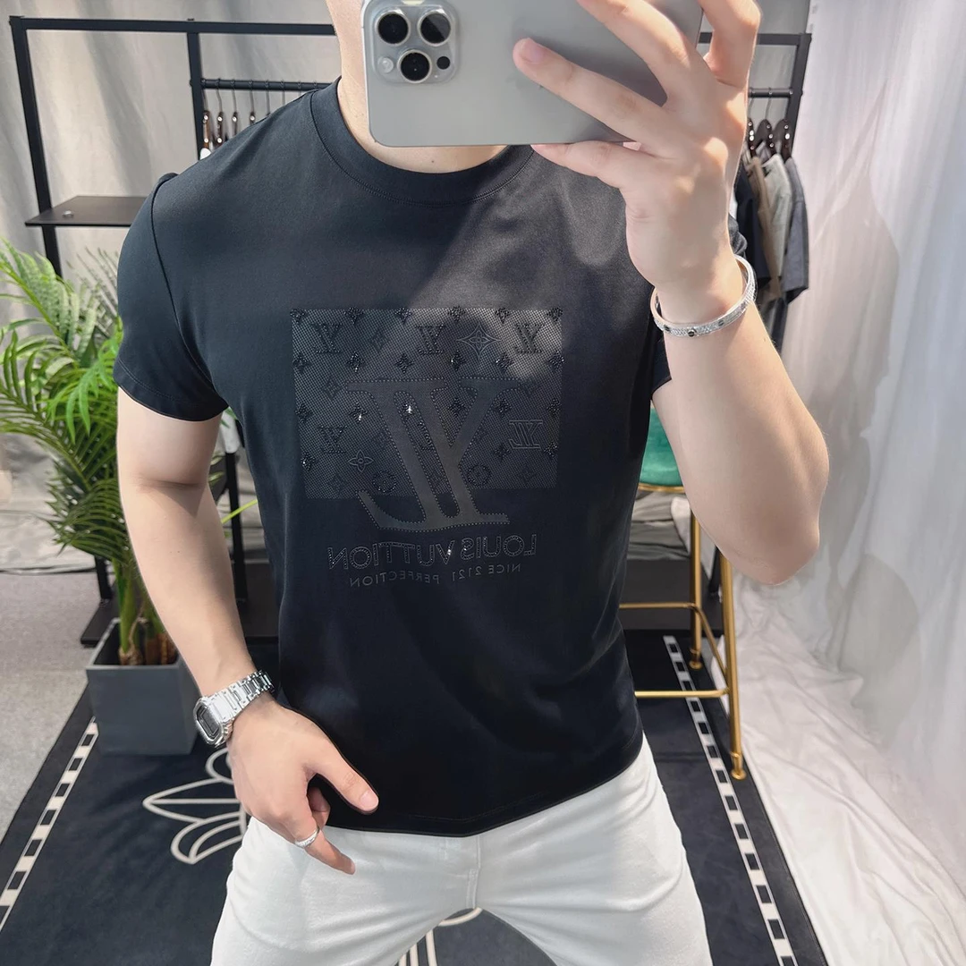 【大篱官方】薄款烫钻短袖t恤男夏季新款高端潮流时尚休闲百搭男装