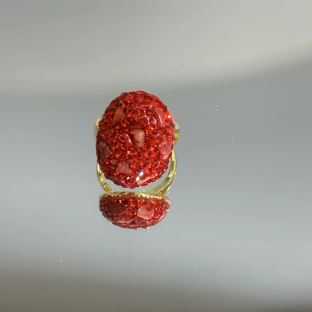 铜合金合成锆石戒指 TTSD 红色经典个性百搭时尚戒指 2021