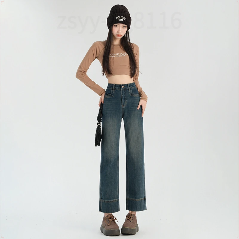 牛仔裤女直筒裤烟管九分韩版百搭弹力牛仔裤修身显瘦高腰2025新款