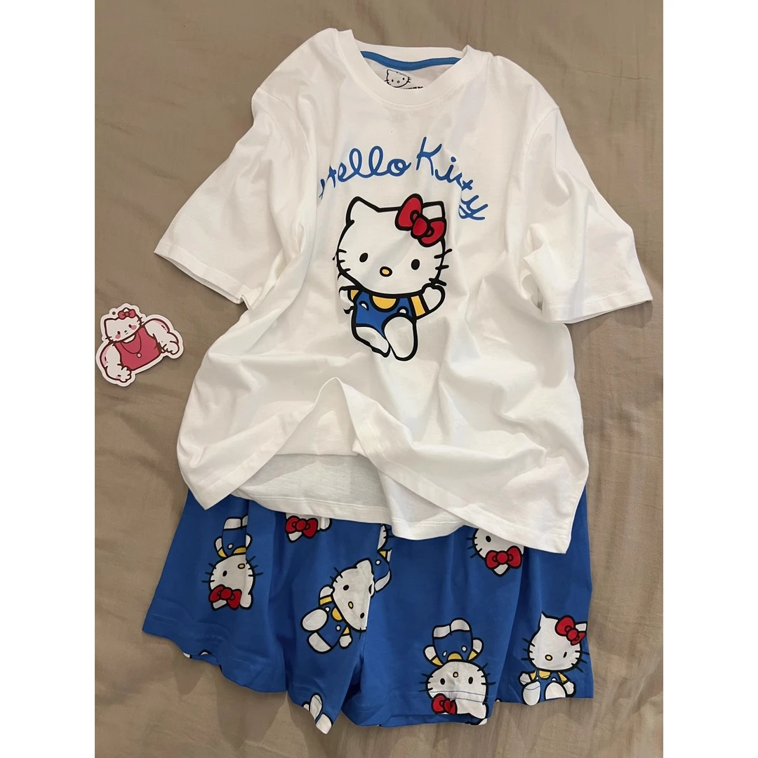 【可爱凯蒂猫印花】韩版短袖睡衣女夏季新款宽松显瘦短裤家居服套装