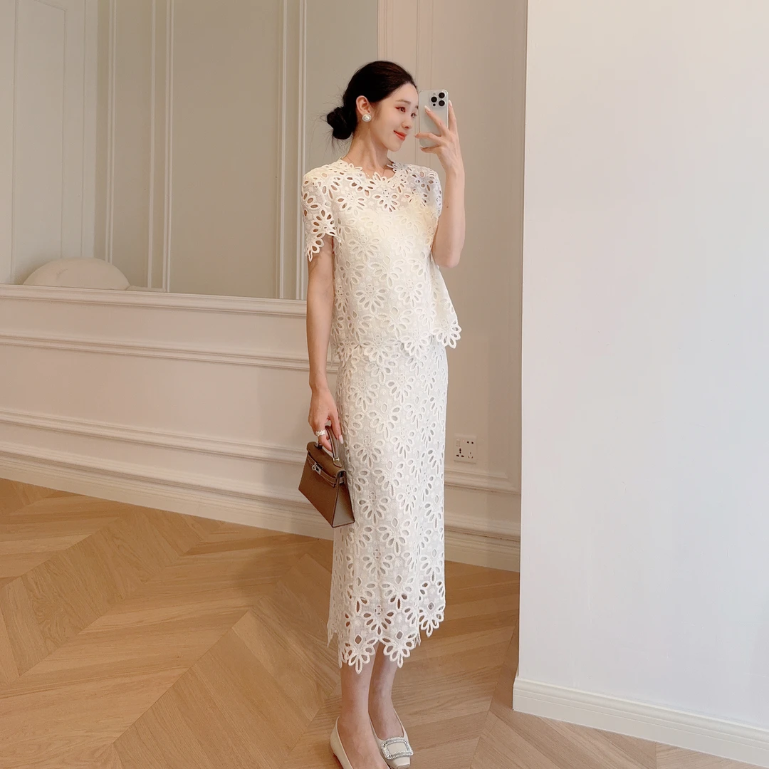 嫚渡现货镇店 珍藏古董蕾丝 重工立体蕾丝刺绣显瘦包臀半裙