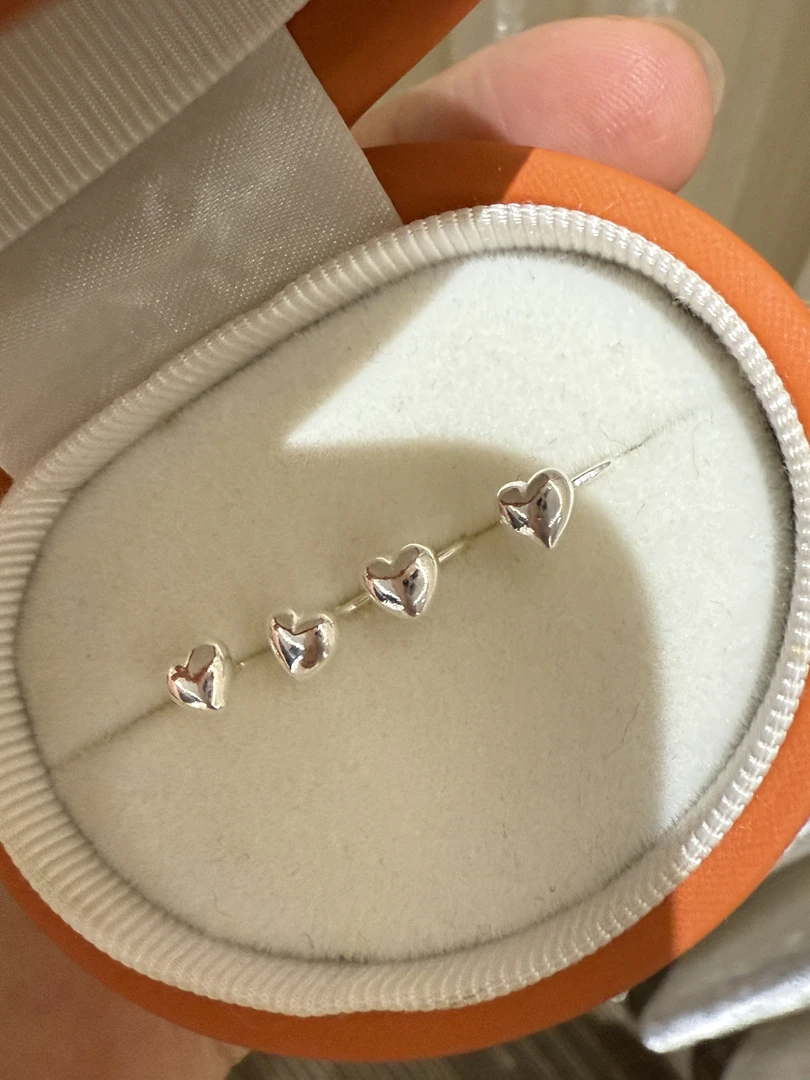足银耳饰 足银耳钉  爱心光面耳钉气质小众小巧