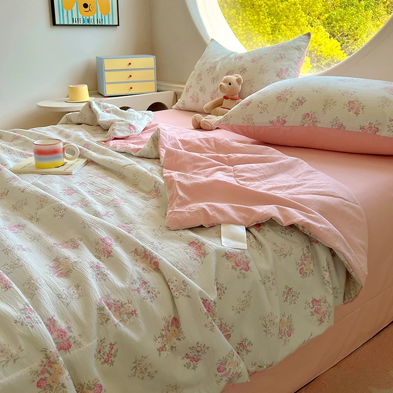 新款夏季公主风夏凉被可机洗空调被四件套小清新可水洗夏被四件套