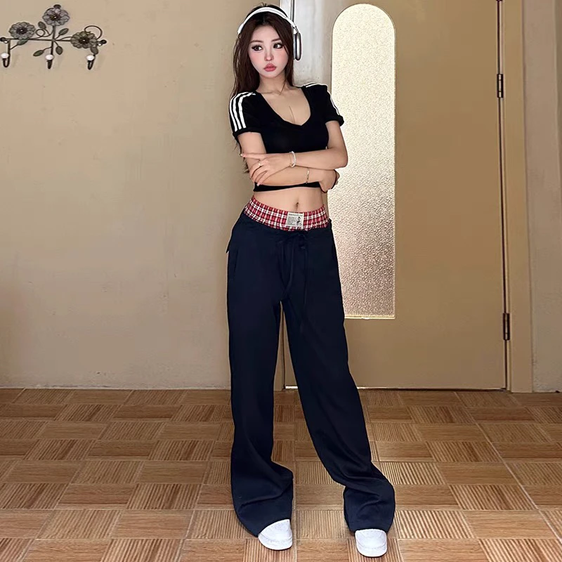 【美式文学】(瑕疵，介意慎拍）三色双腰头 大阔腿裤。12101