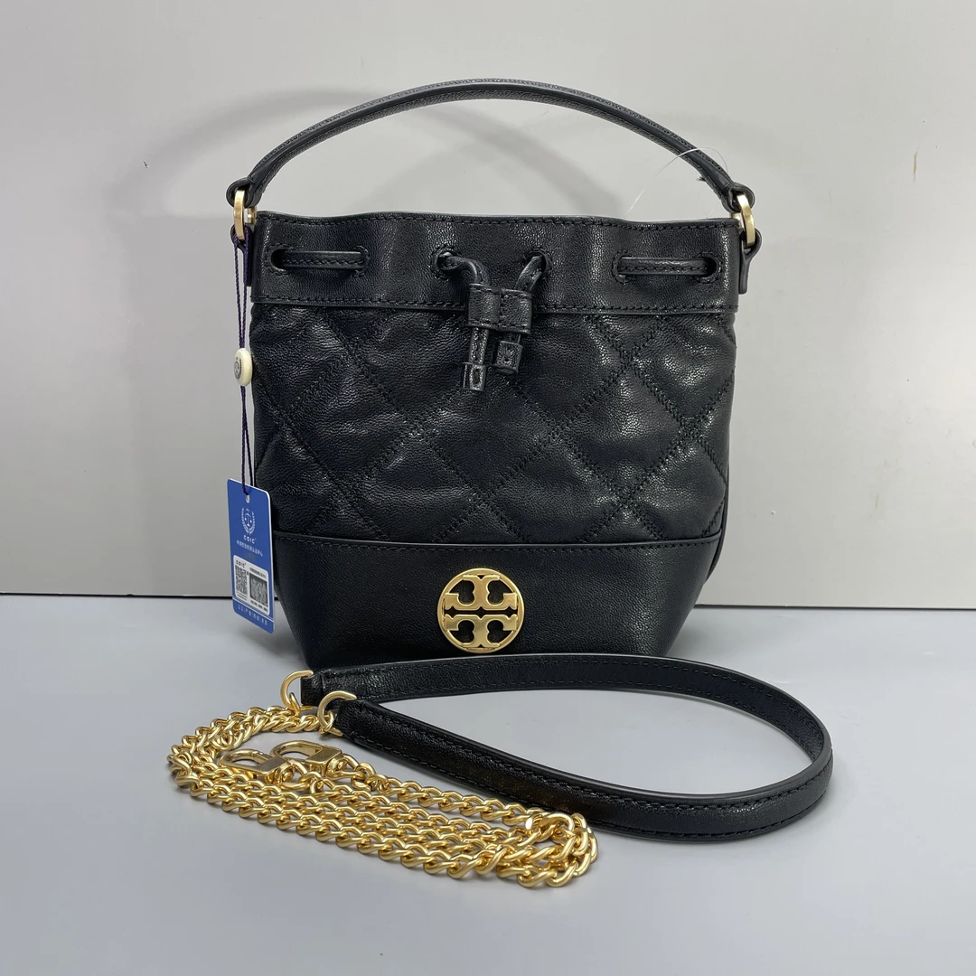 95新 TORY BURCH/汤丽柏琦 小林willa黑色水桶包16*18*9cmB072603