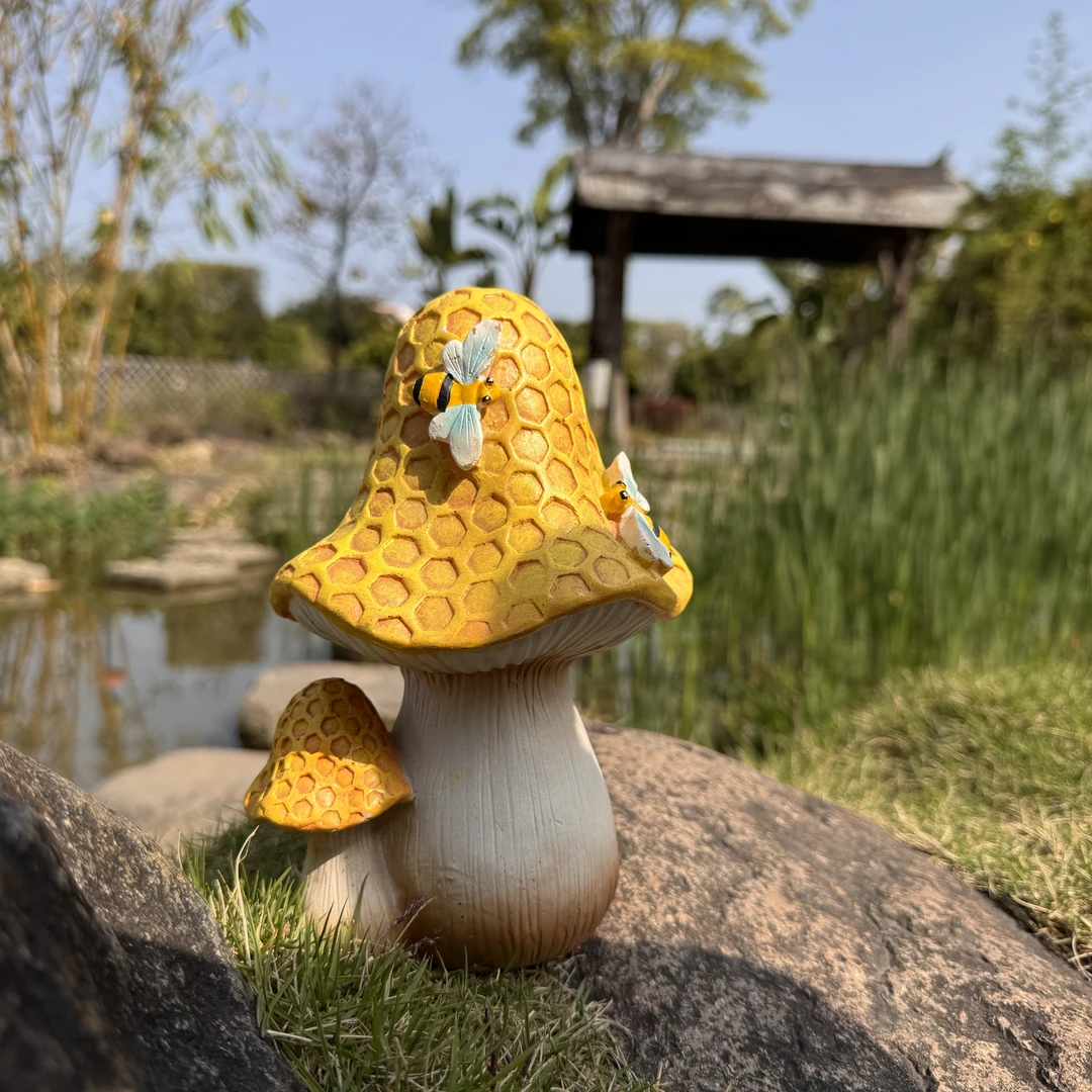 户外花园庭院蜜蜂蘑菇落地装饰品摆件可爱卡通园林造景雕塑小品