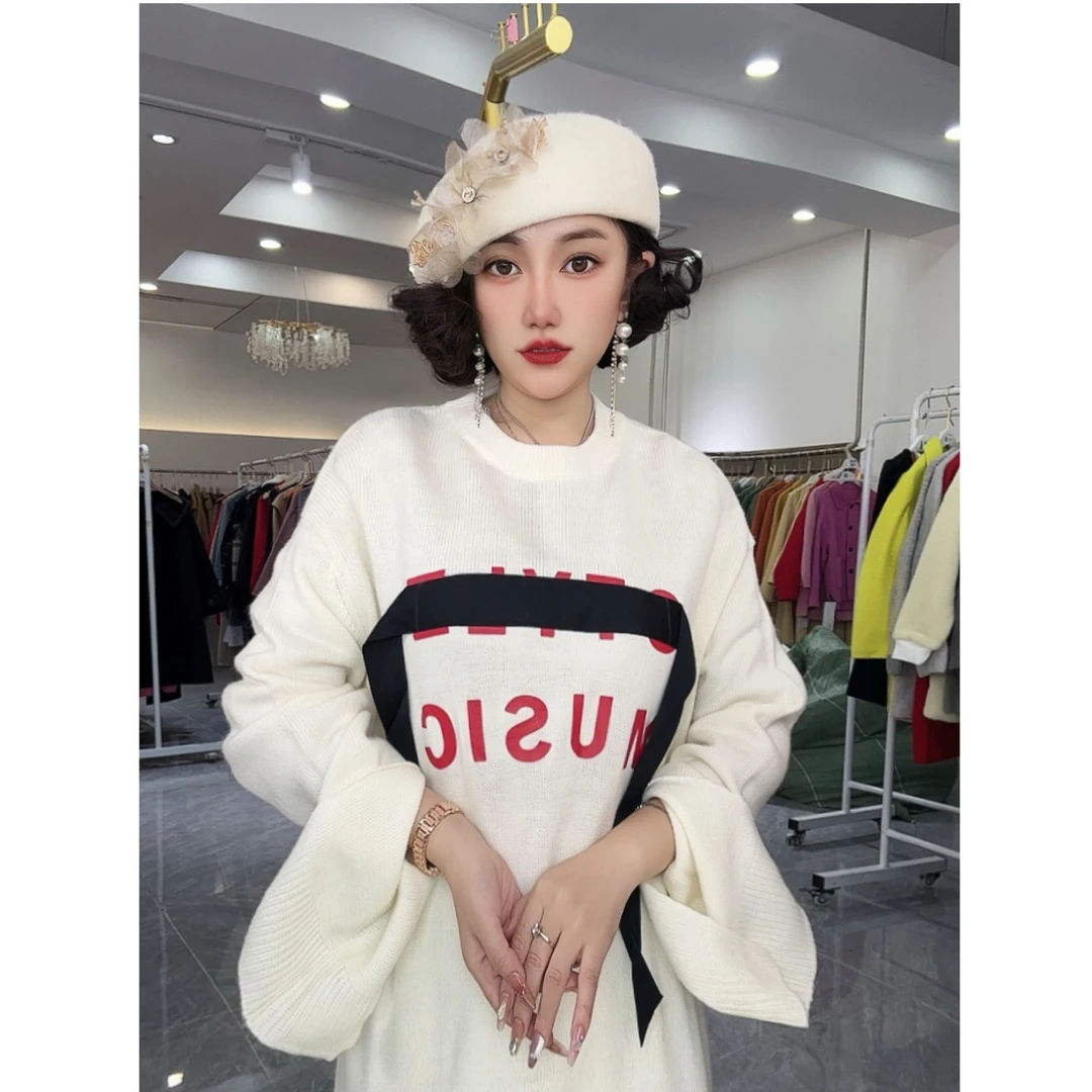 K7VI6H34#针织衫女上衣服圆领简约设计感百搭毛衣