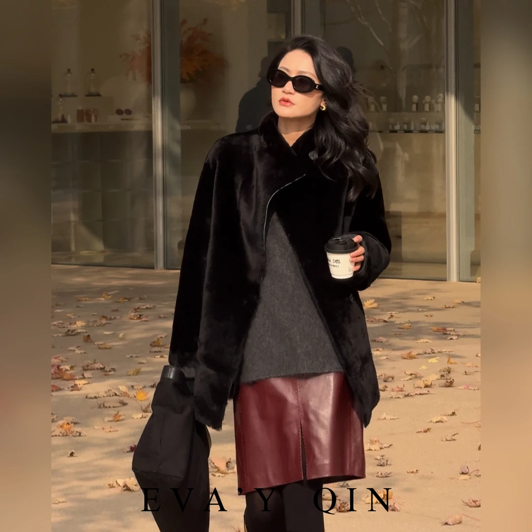 Eva’Y丨“山本短裙”进口环保皮肌理显瘦高级感直筒开叉半身皮裙