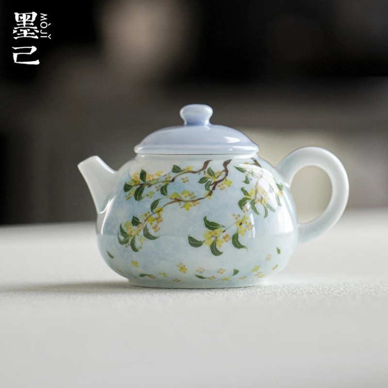 墨己-晴山蓝-桂影弄月-小品壶