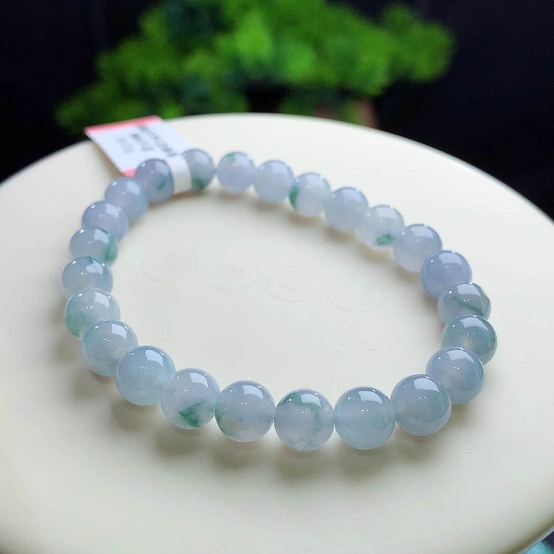 未镶嵌手串翡翠卡7.+mm冰胶紫飘花 莫奈！