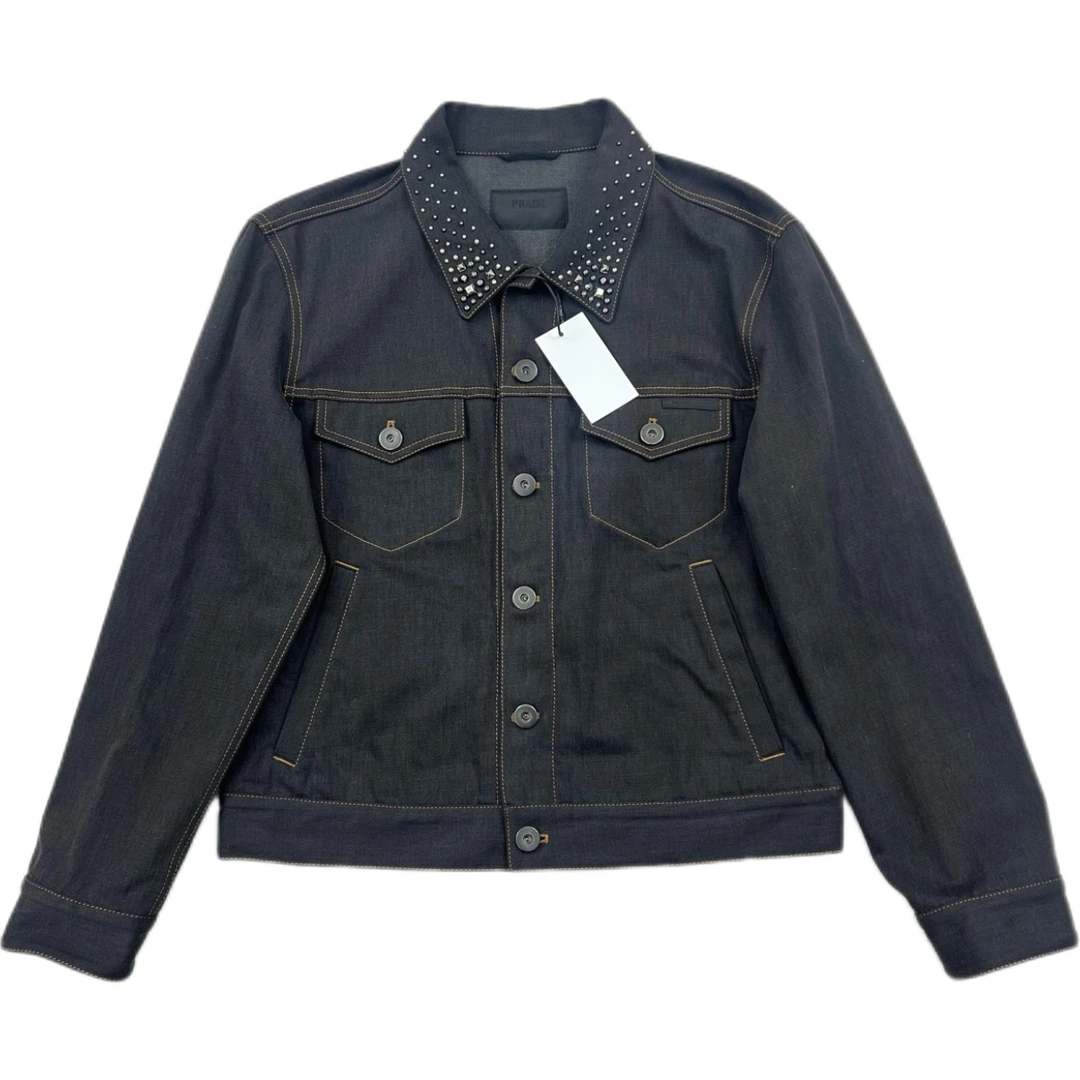99新 Prada/普拉达 领口铆钉纯色排扣牛仔外套/尺码52/编号7881
