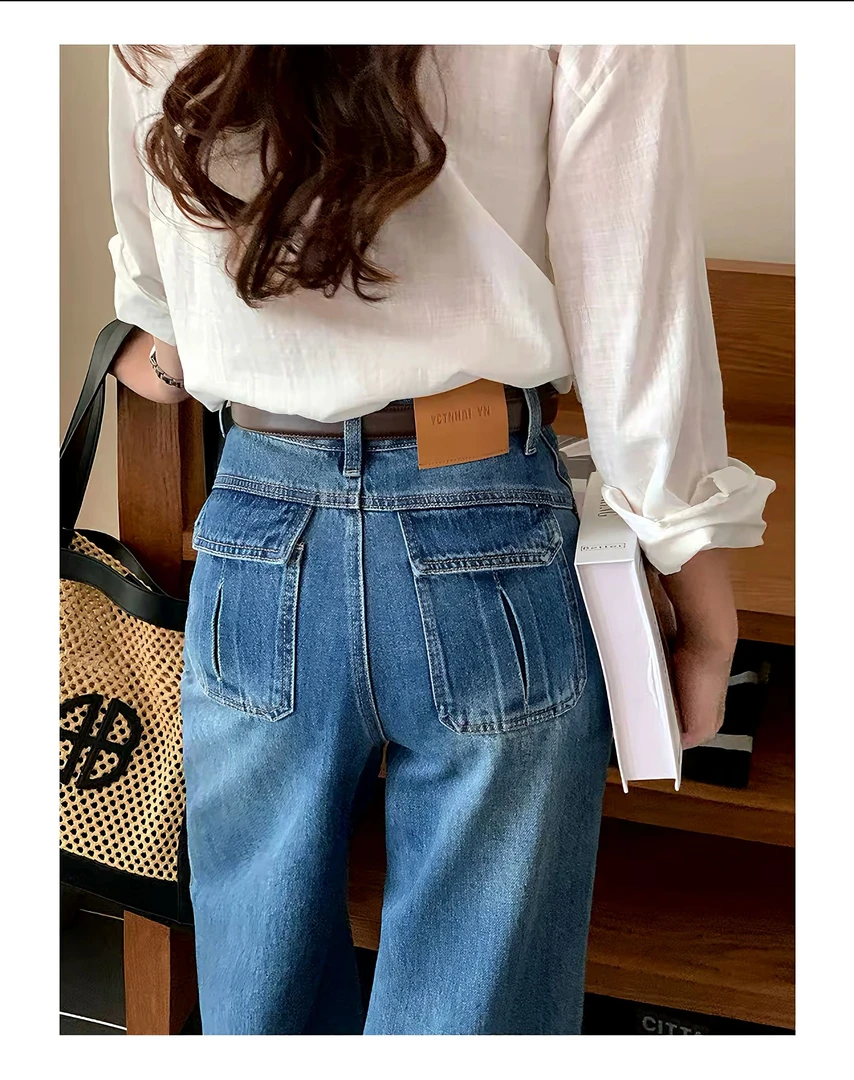 【现货+运费险】早秋新款牛仔裤女窄版弯刀裤宽松显腿长墨黛蓝