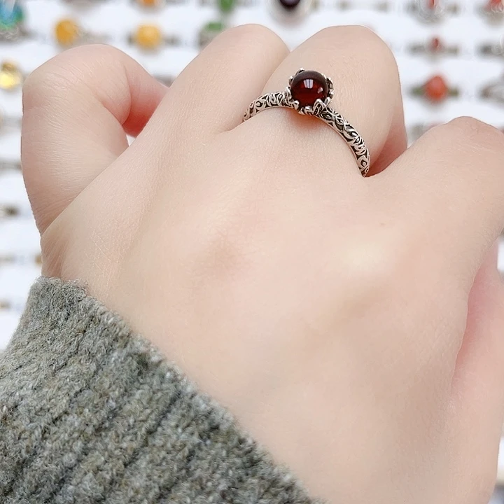 血珀戒指银S925镶嵌天然