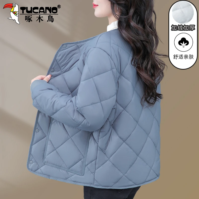 【官方】啄木鸟棉衣棉服冬季新款加绒保暖中年妈妈内胆外穿小棉袄