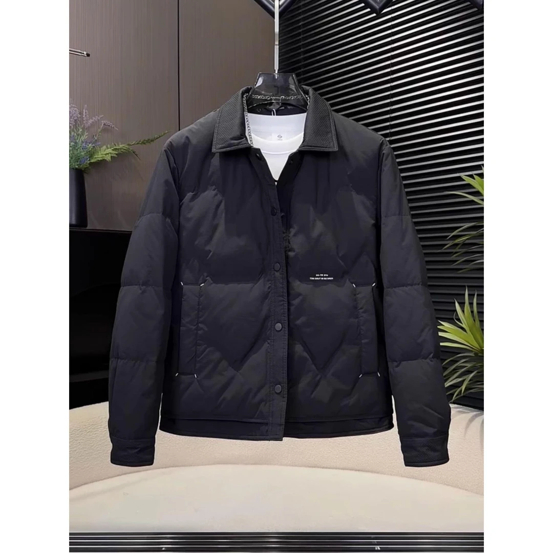 灏吉弧衬衫领羽绒服男潮牌薄款保暖外套2025冬季新款男士翻领上衣