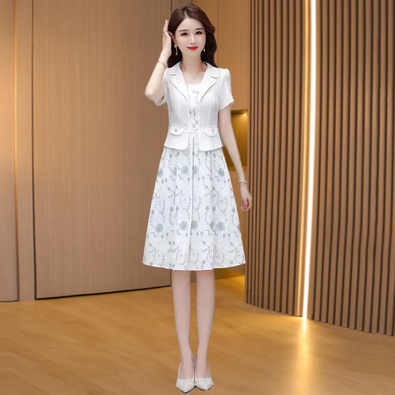 正式场合旗袍连衣裙2025新款女夏妈妈贵夫人品牌高端西装假两件套