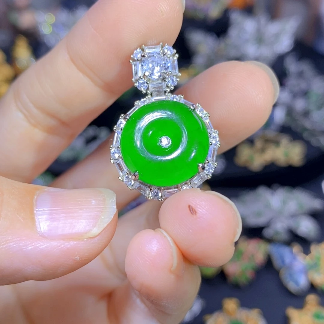 翡翠银S925镶嵌毛衣链天然翡翠