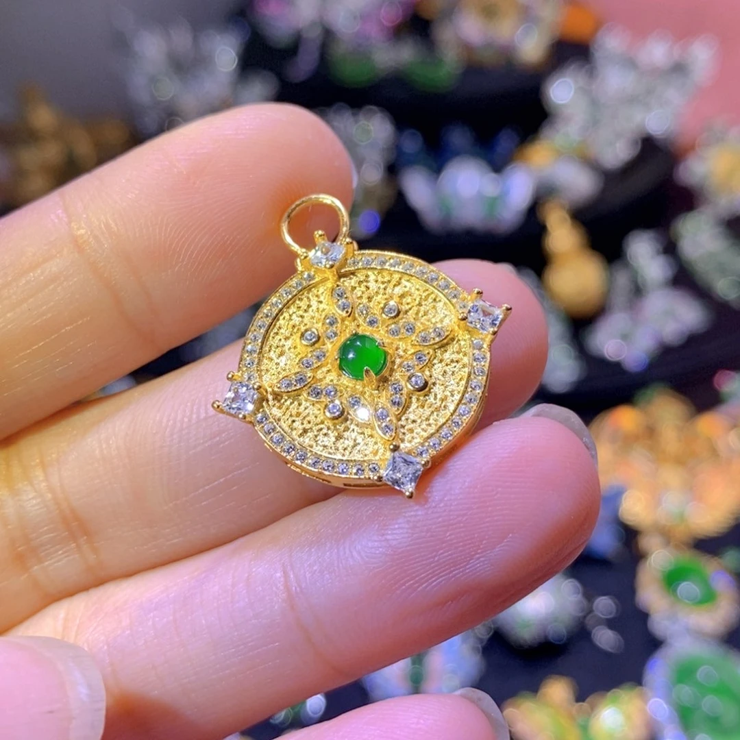 翡翠银S925镶嵌颈饰天然翡翠