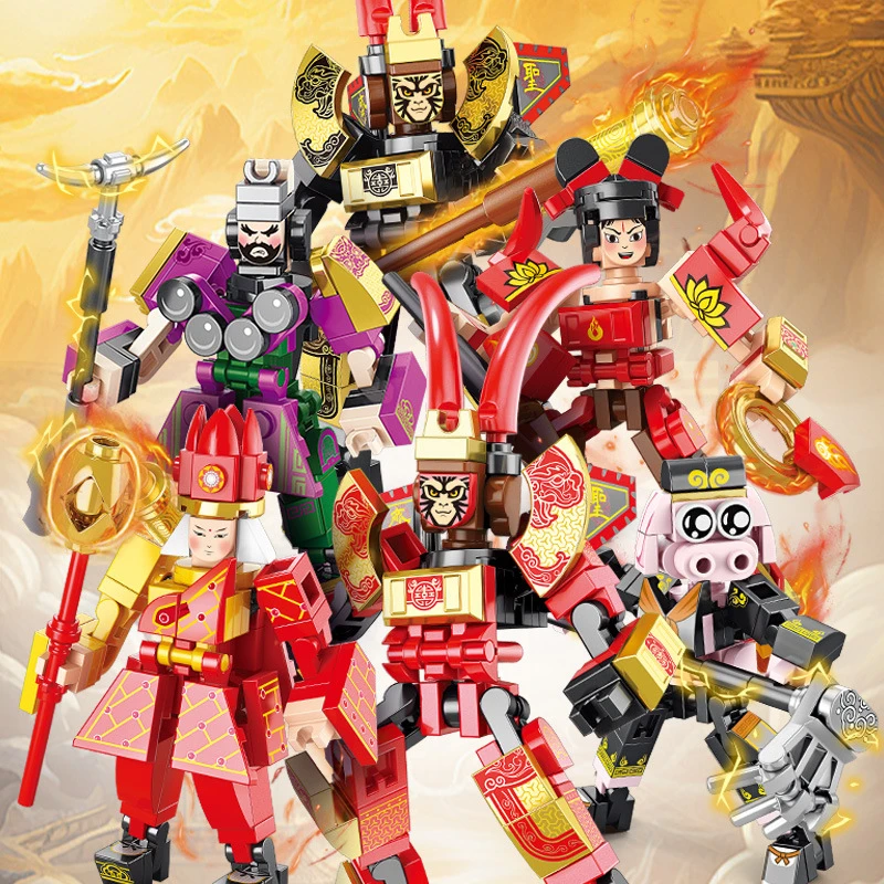 【12盒】西游记孙悟空哪吒唐僧猪八戒积木益智拼装玩具男孩模型9141