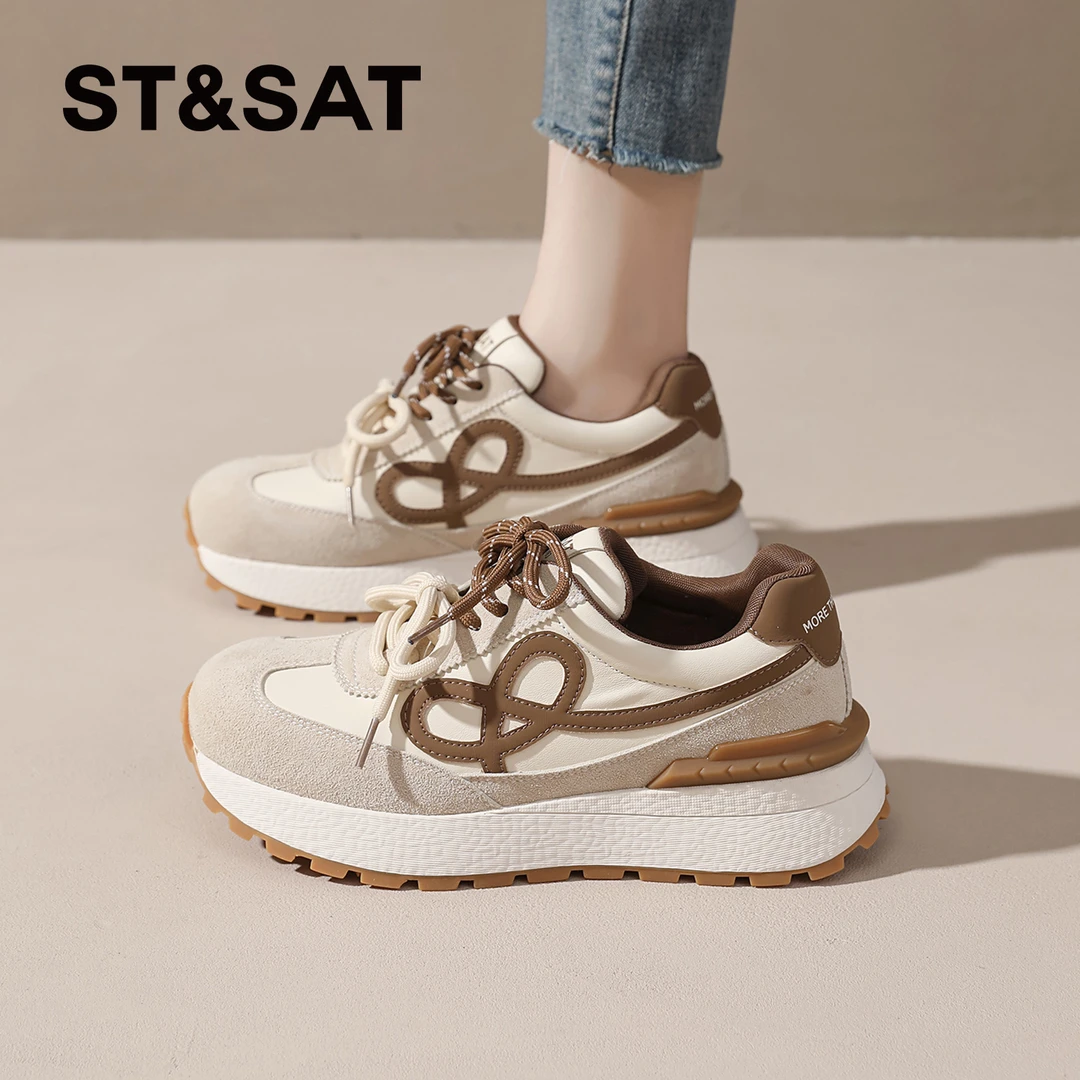 星期六双鞋带女士2025秋季软底阿甘鞋多巴胺日常百搭时尚老爹鞋女