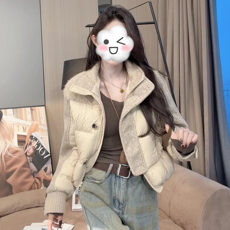 2025时尚百搭设计感立领拼接服外套女冬季新款小个子手塞衣