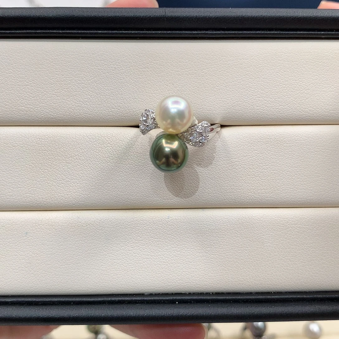 海水珍珠戒指银S925镶嵌大溪地akoya戒指