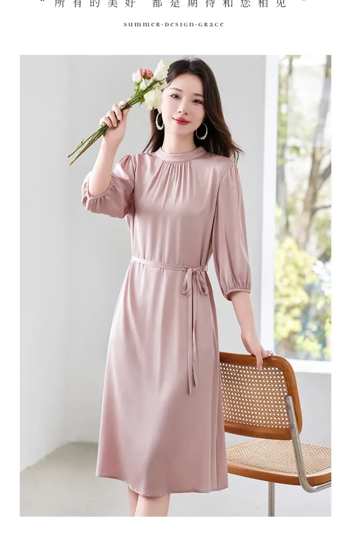 【时装高定款】紫粉罗兰气质修身时尚休闲夏季高端大码妈妈装连衣裙