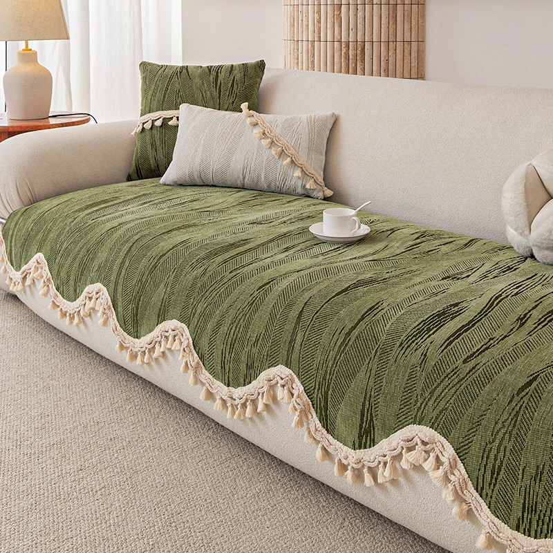 麦颜复古雪尼尔异形沙发垫高克重2025新款流苏防滑固定套罩盖布巾