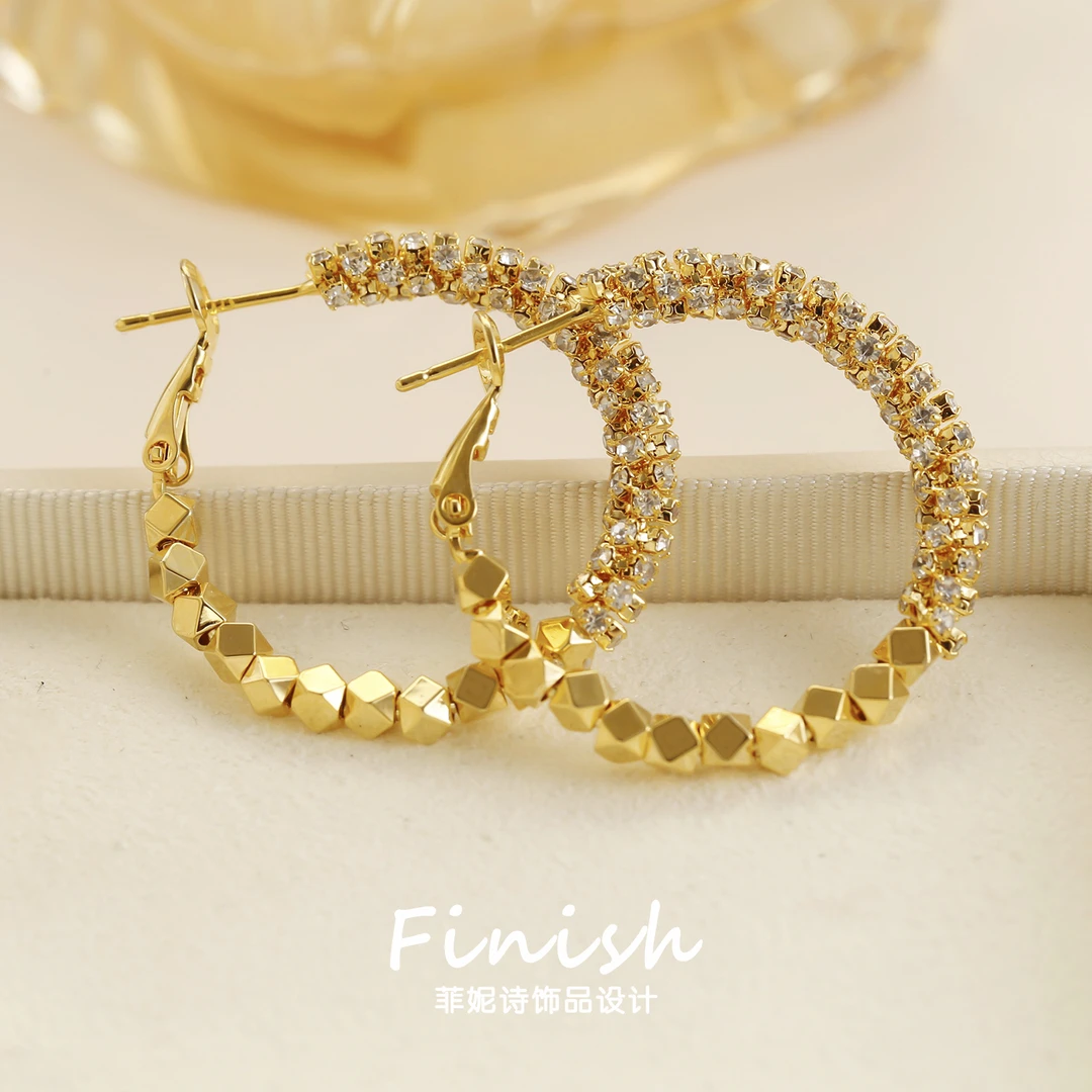 铜合金锆石耳饰 菲妮诗几何碎银子拼接耳圈925银针耳环A109