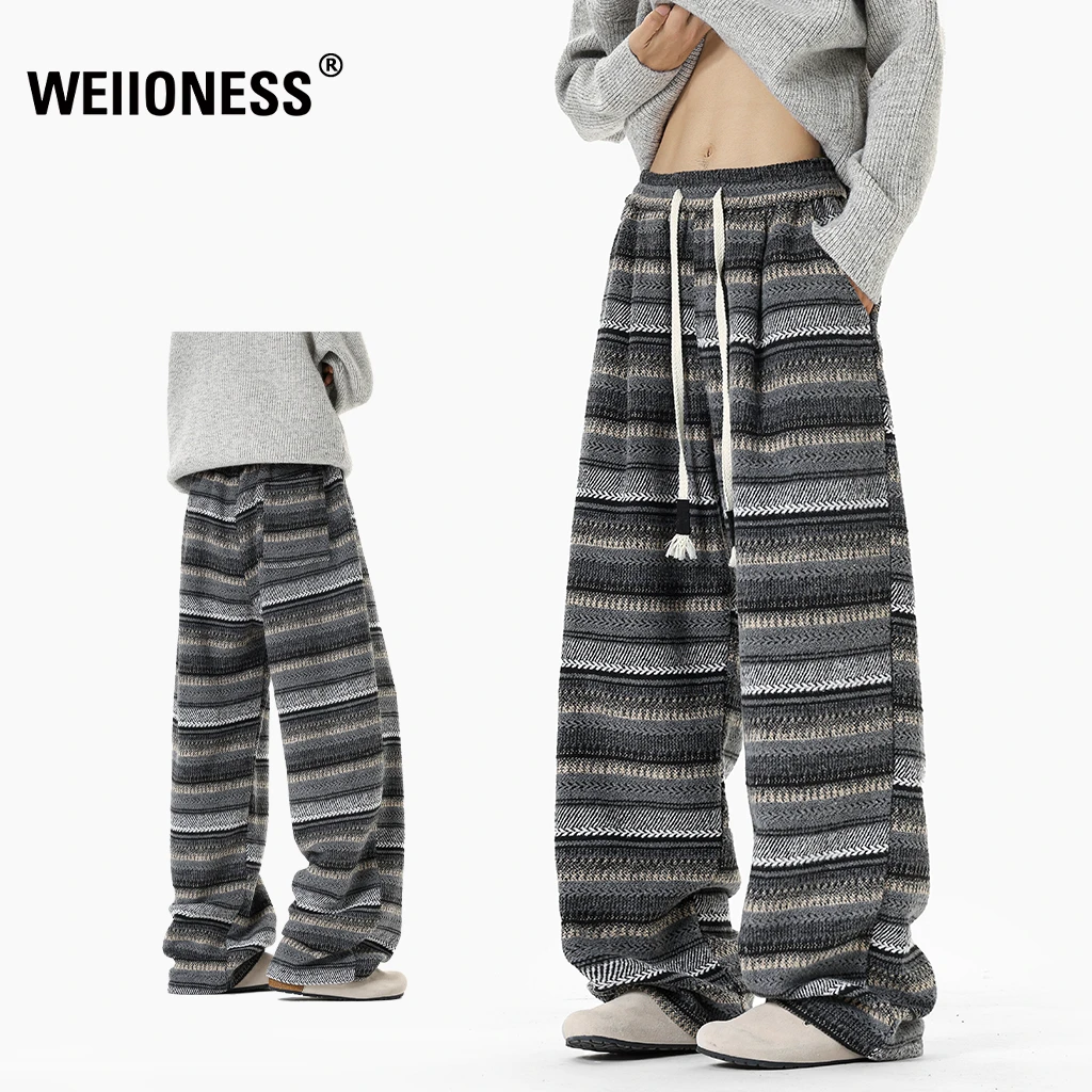 WEIIONESS美式复古休闲裤男秋季宽松大码格子长裤轻奢高级感男装