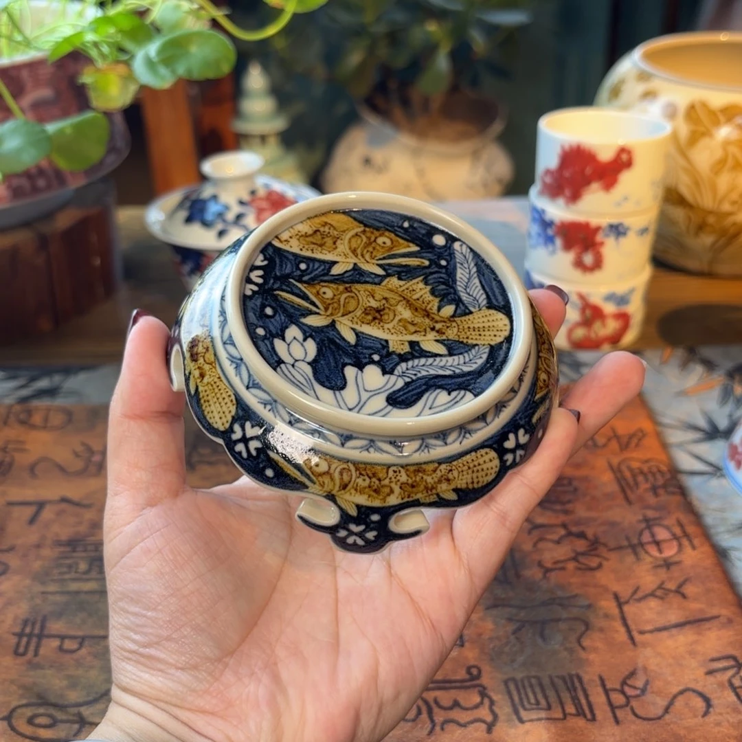 青花釉里金壶承杯垫