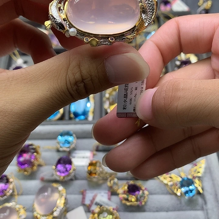 戒指水晶银S925镀金镶嵌