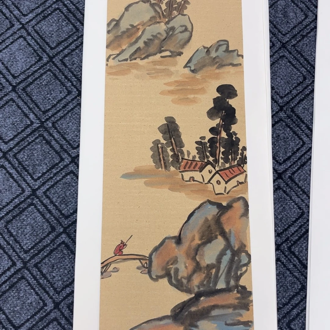 国画三尺对开山水作品