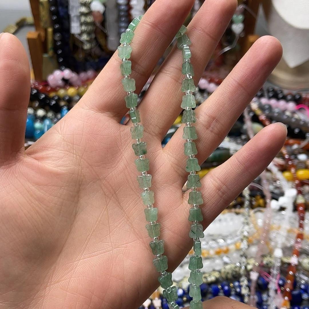 玛瑙/玉髓未镶嵌珠宝半成品卡7绿东陵蝴蝶一条