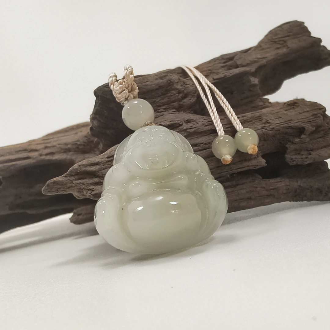 Gloire/古名【小胖专属】天然和田玉白佛公吊坠 30X30mm S2008