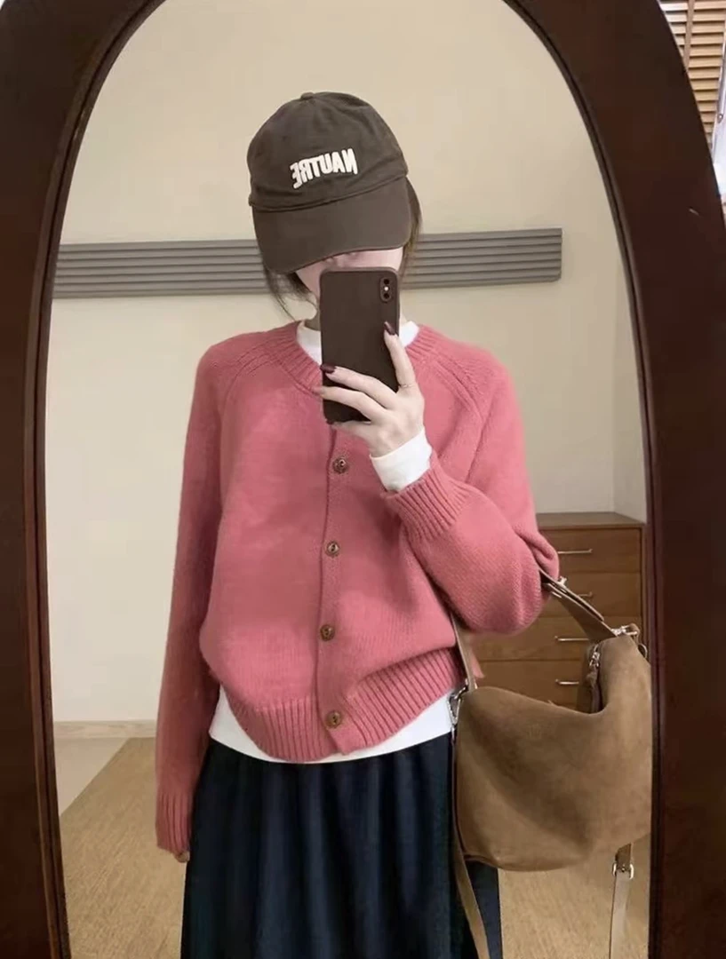 女圆领毛针织衫韩系甜美针织开衫针织衫毛衣海妖风~1367