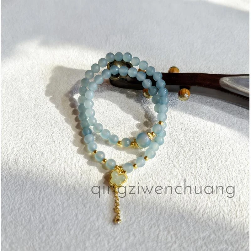 DL 1326-浅绿大小珠手串+配饰蝴蝶