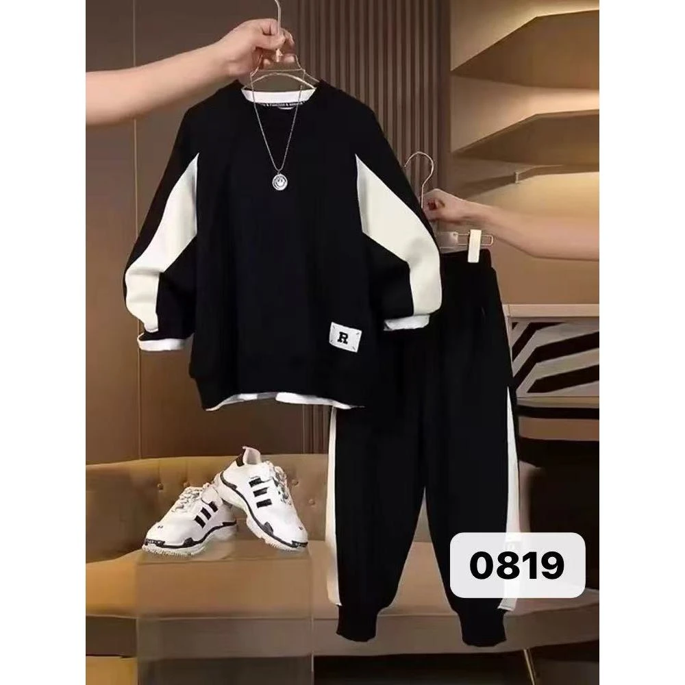 雪新款黑白撞色卫衣套装0819