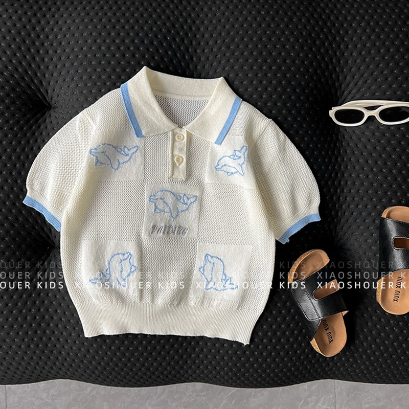 【小首尔】Q3现货【海洋游记】男女童夏提花POLO针织短袖上衣HBB7304
