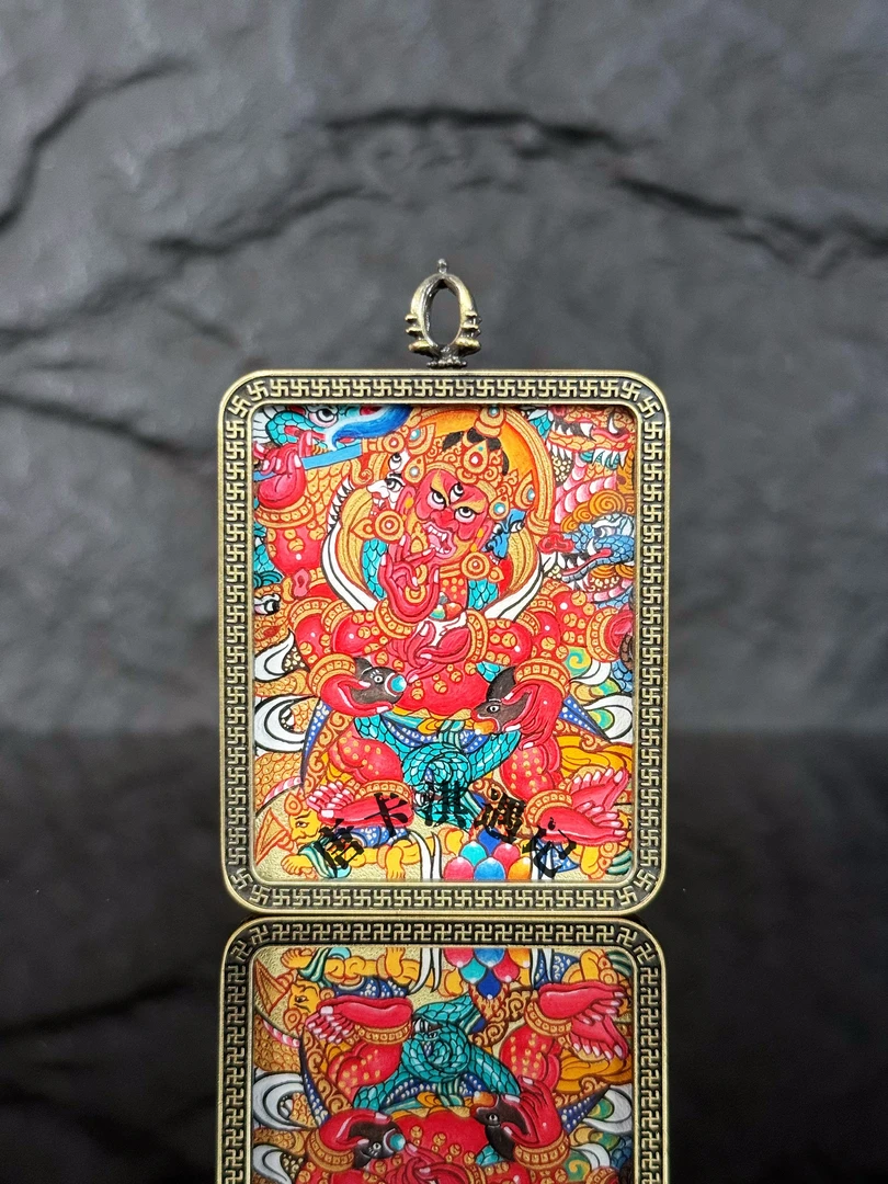 【红财神唐卡】青海热贡手绘矿料｜4*5cm｜精品小唐卡