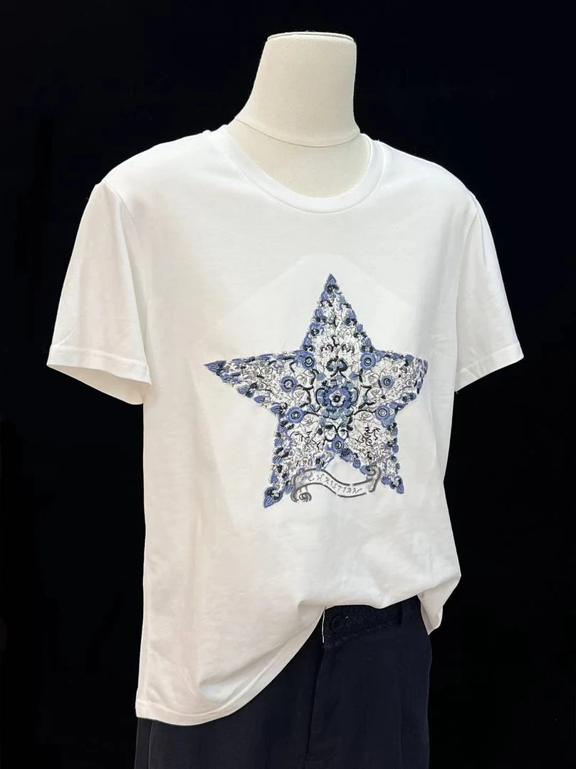 S·Y·C【酷感星芒】纯 棉刺绣星星高级感显瘦短袖上衣女