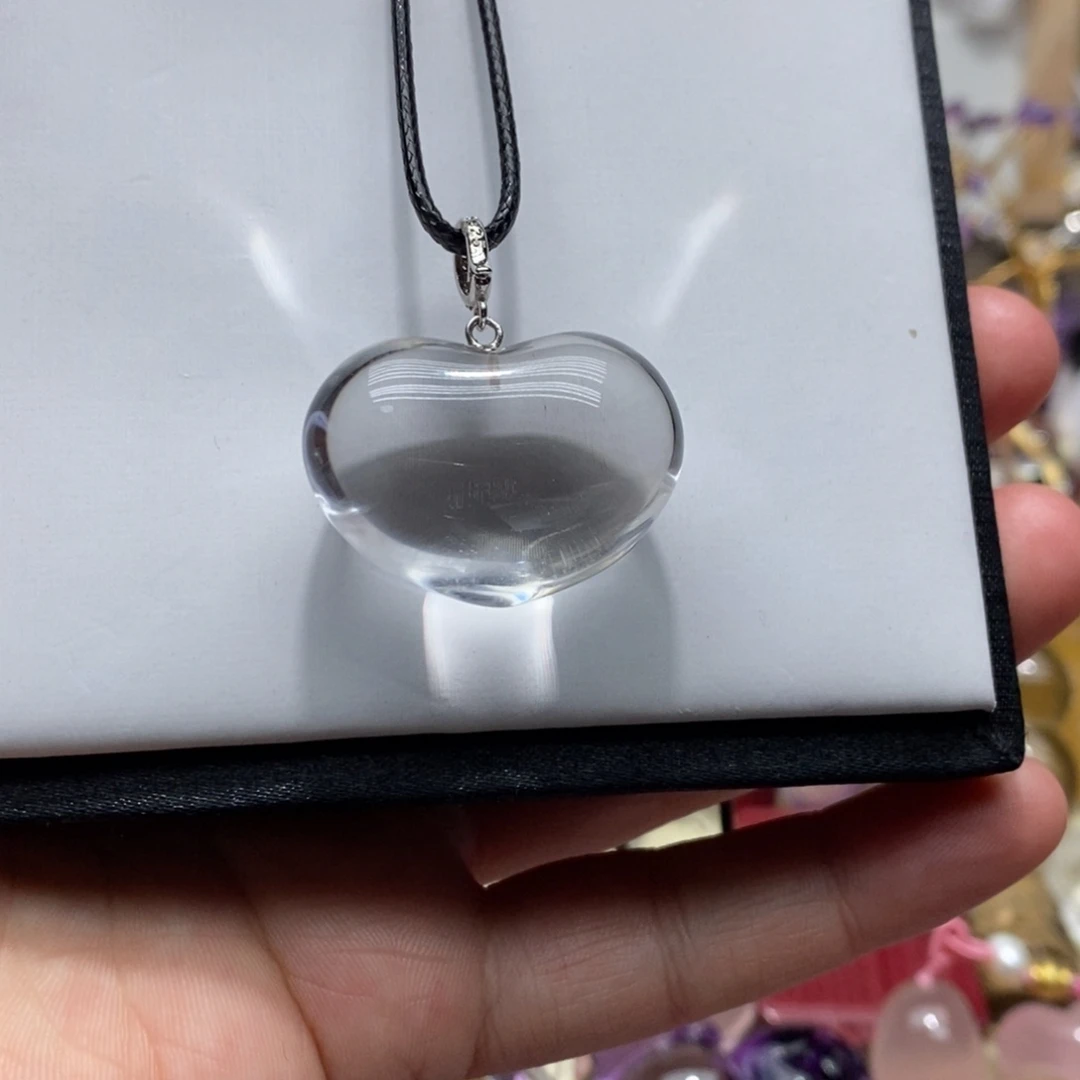 银S925镶嵌水晶吊坠(赠链)白水晶桃心吊坠