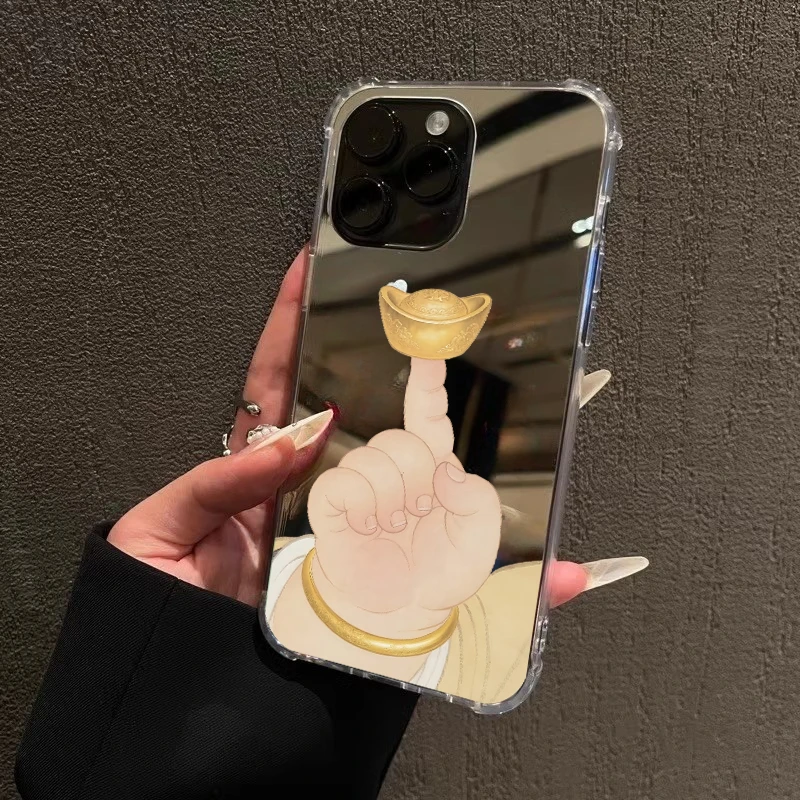 招财小手手机壳适用iPhone17promax镜面苹果14暴富元宝1316发财12