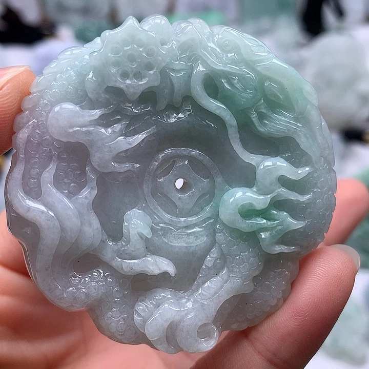 翡翠未镶嵌颈饰大盘龙龙观音工艺卡厚11