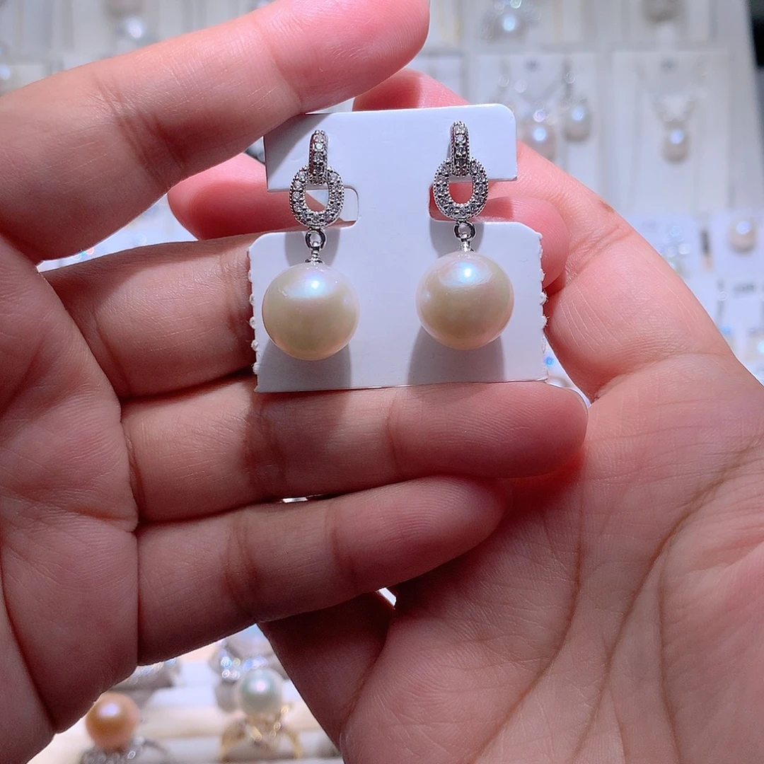 淡水珍珠银S925镶嵌耳饰CC12.7