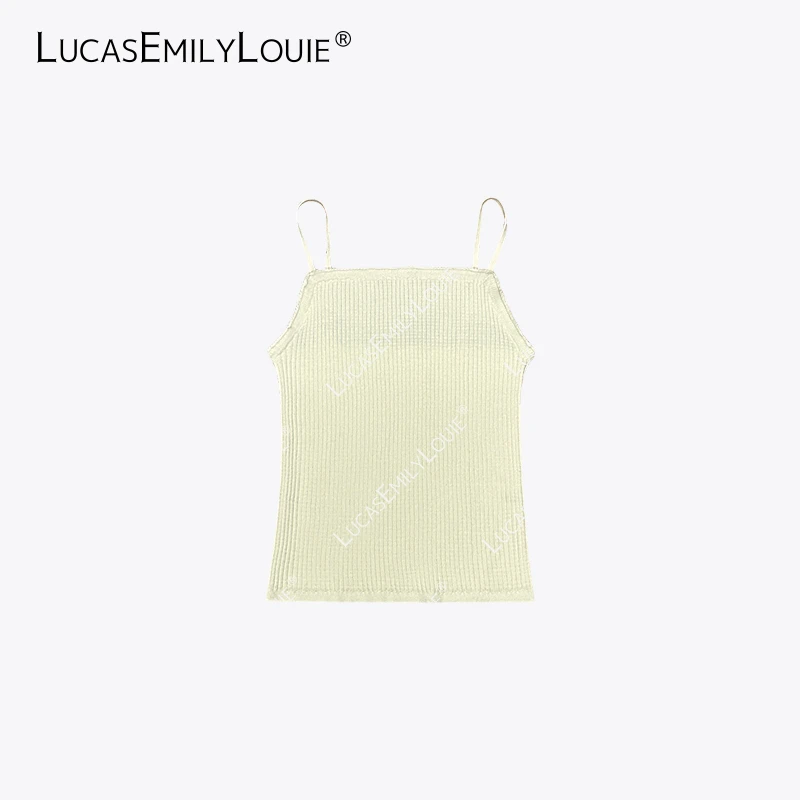 LUCASEMILYLOUIE 细肩带花边抹胸极简修身坑条吊带背心2411094