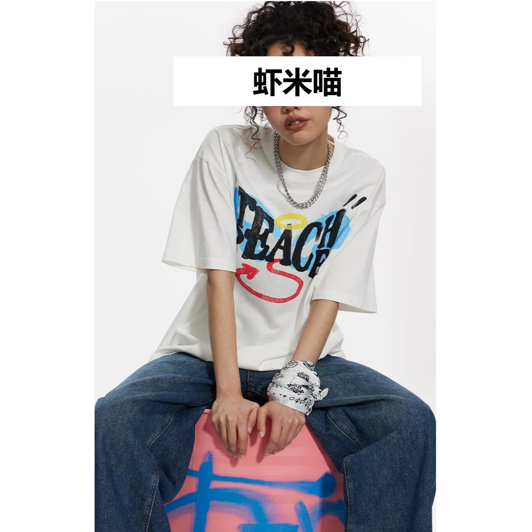 夏季新款女装宽松休闲百搭美式白色重磅棉短袖女T恤圆领上衣女